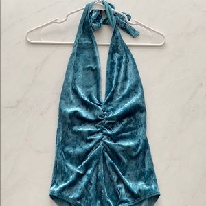 💠Solemio - Velvet Teal Halter Bodysuit Small
